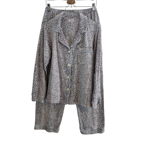 BedHead Pajamas Leopard Print Button-Up Pajama Set Medium - Picture 2 of 15